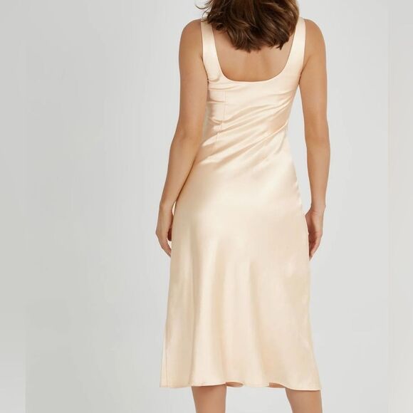 Meshki Tamara Satin Iridescent Slip Midi Dress - Apricot - Picture 3 of 5
